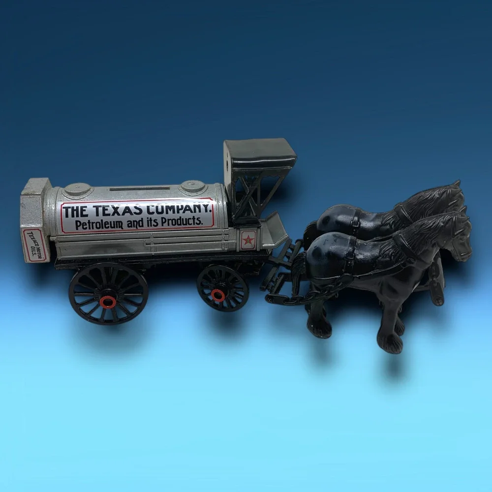 Vintage 1991 Texaco Coin Bank The Texas Company 2 Horse Drawn Tanker Oil & Gas